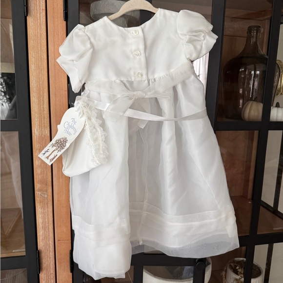 Christening Baptism gown dress newborn baby girl long organza flowers bonnet set - Picture 7 of 8